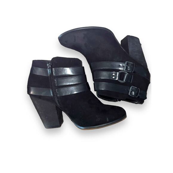 Carlos Santana Boots Womens 7.5M Hollie Side Zip Buckle Ankle Bootie Black Heels - Picture 1 of 9